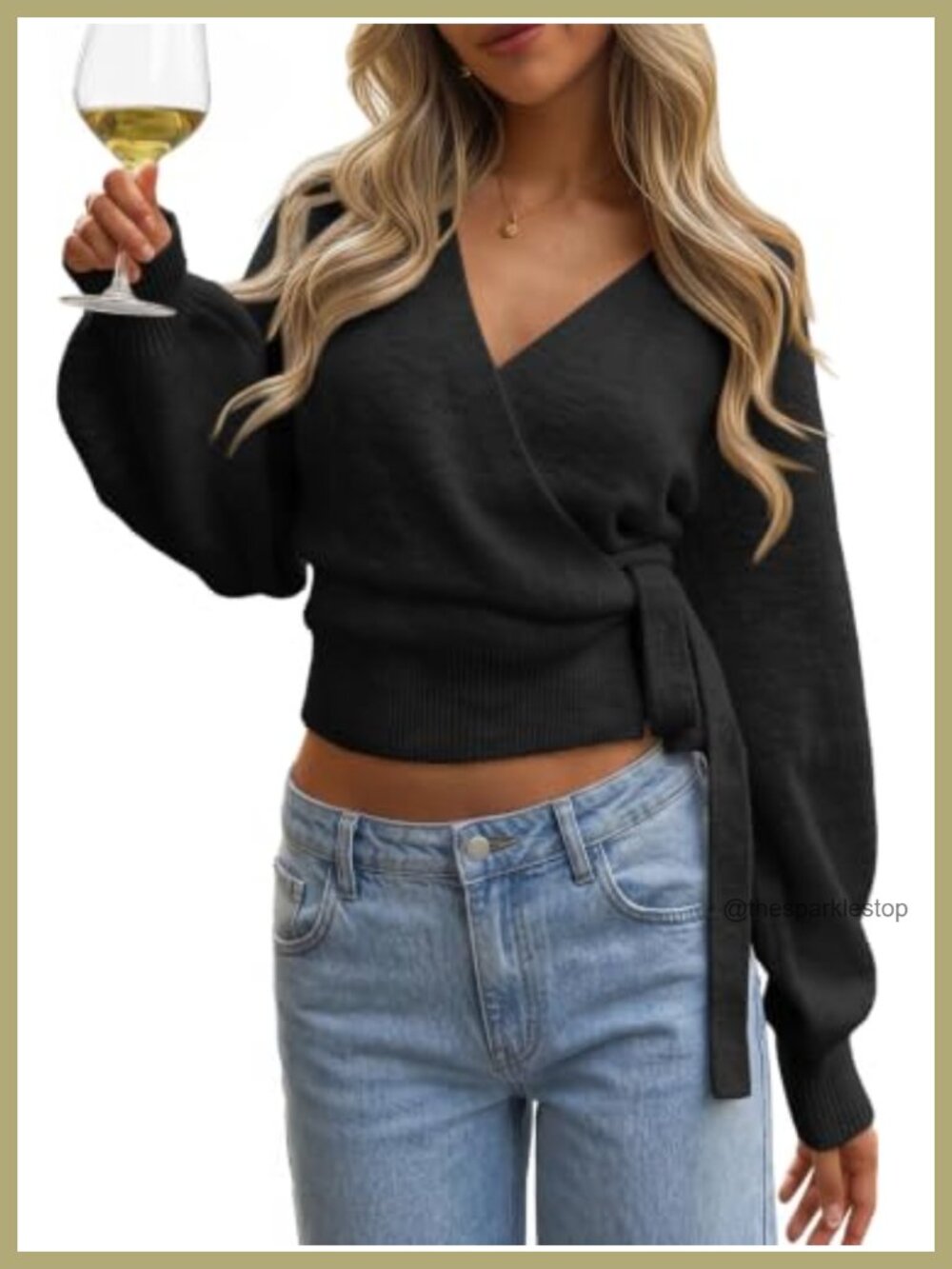 Wrap Cropped Open Front Tie Pullover Sweater Ribbed Knit